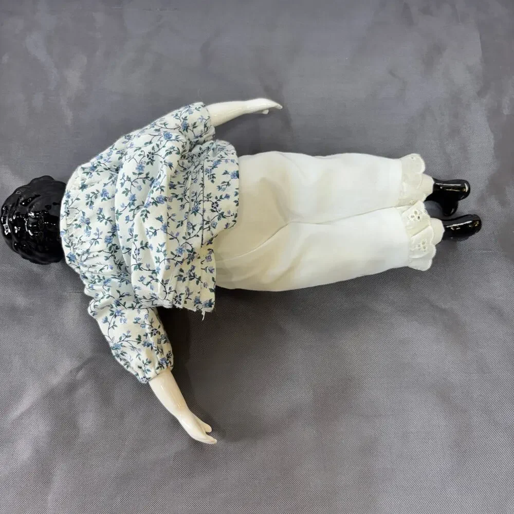 China Shoulder Head Doll Black Hair Blue Floral Cotton Dress Soft Body 11